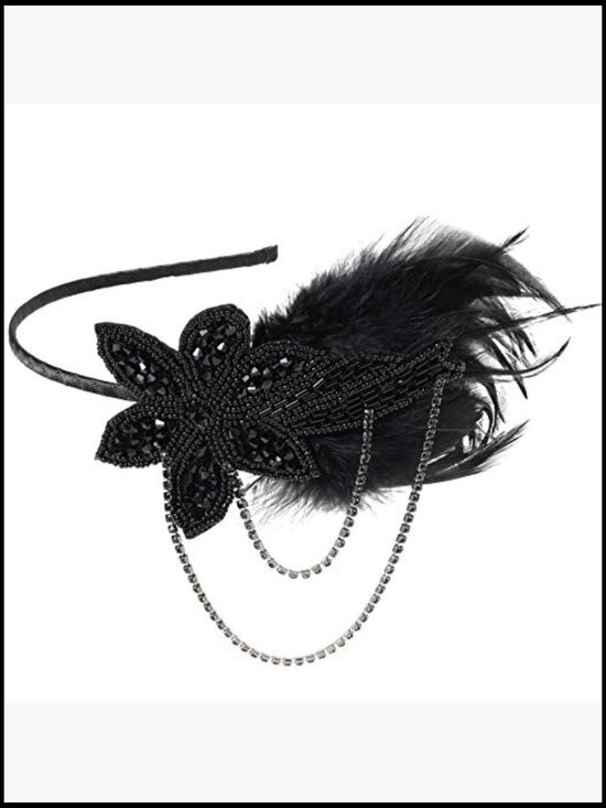 Vintage Flapper Headband Feather Beaded Great Gatsby Party Hair Accessory main image 4